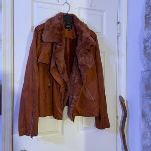 Haute Monde Rust Jacket with Faux Fur Collar